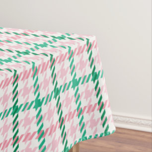 Retro pink and green houndstooth plaid pattern tablecloth