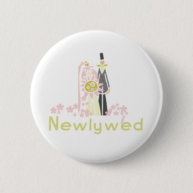 Retro Pink and Green Newlywed 2 Inch Round Button (Front)