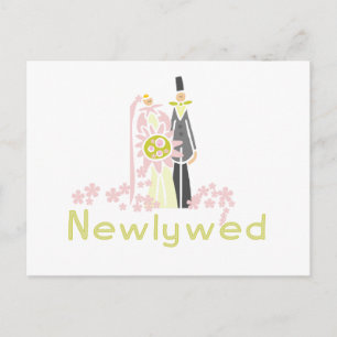 Retro Pink and Green Newlywed Announcement Postcard