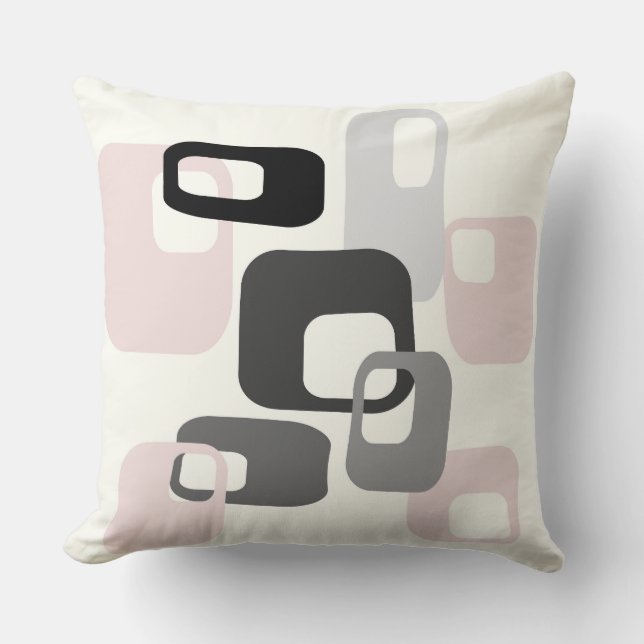 Retro pink and Grey Geometric Throw Pillow (Front)