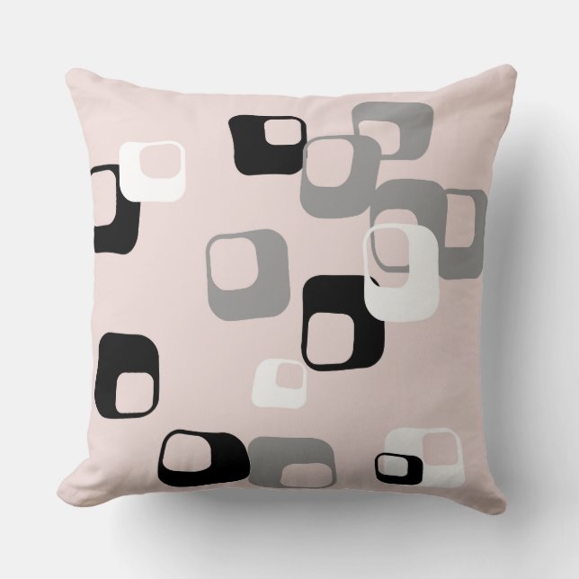 Retro pink and Grey Geometric Throw Pillow (Front)