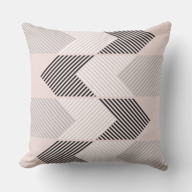 Retro pink and Grey Geometric Throw Pillow (Front)