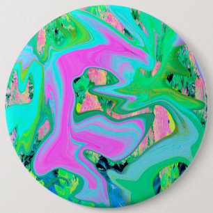 Retro Pink and Light Blue Liquid Art on Hydrangea 6 Inch Round Button