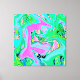 Retro Pink and Light Blue Liquid Art on Hydrangea Canvas Print