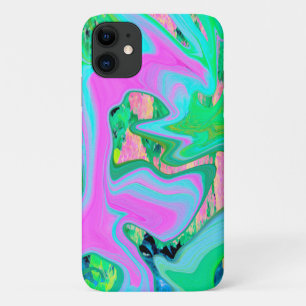 Retro Pink and Light Blue Liquid Art on Hydrangea iPhone 11 Case