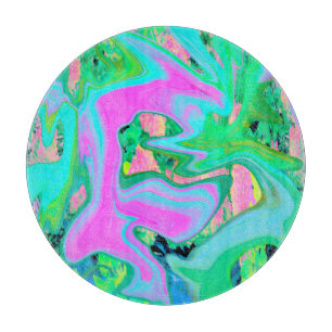 Retro Pink and Light Blue Liquid Art on Hydrangea Cutting Board