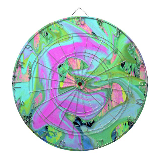 Retro Pink and Light Blue Liquid Art on Hydrangea Dartboard (Front)