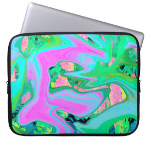 Retro Pink and Light Blue Liquid Art on Hydrangea Laptop Sleeve