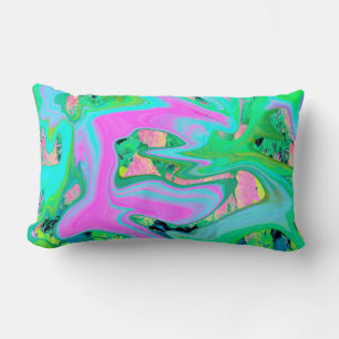 Retro Pink and Light Blue Liquid Art on Hydrangea Lumbar Pillow