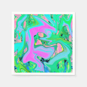 Retro Pink and Light Blue Liquid Art on Hydrangea Napkin