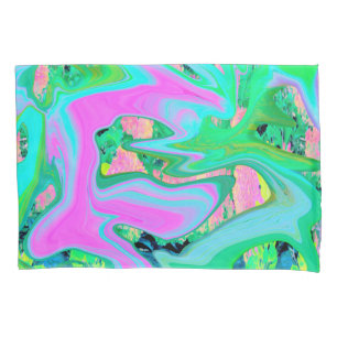 Retro Pink and Light Blue Liquid Art on Hydrangea Pillowcase