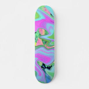 Retro Pink and Light Blue Liquid Art on Hydrangea Skateboard