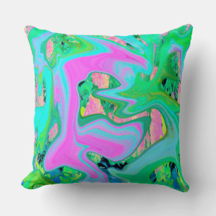Retro Pink and Light Blue Liquid Art on Hydrangea Throw Pillow