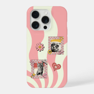 Retro pink and nostalgic cat frame iPhone 15 pro case