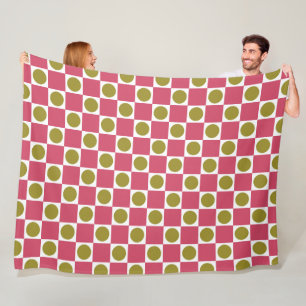 Retro Pink and Olive Circle Check Fleece Blanket