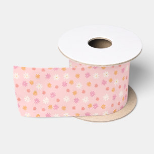 Retro Pink and Orange Daisy Floral Ribbon Satin Ribbon