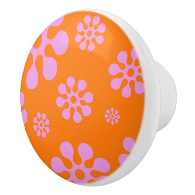 Retro Pink And Orange Flower Pattern Ceramic Knob (Right)