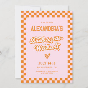 Retro Pink and Orange Sunset Bachelorette Party Invitation