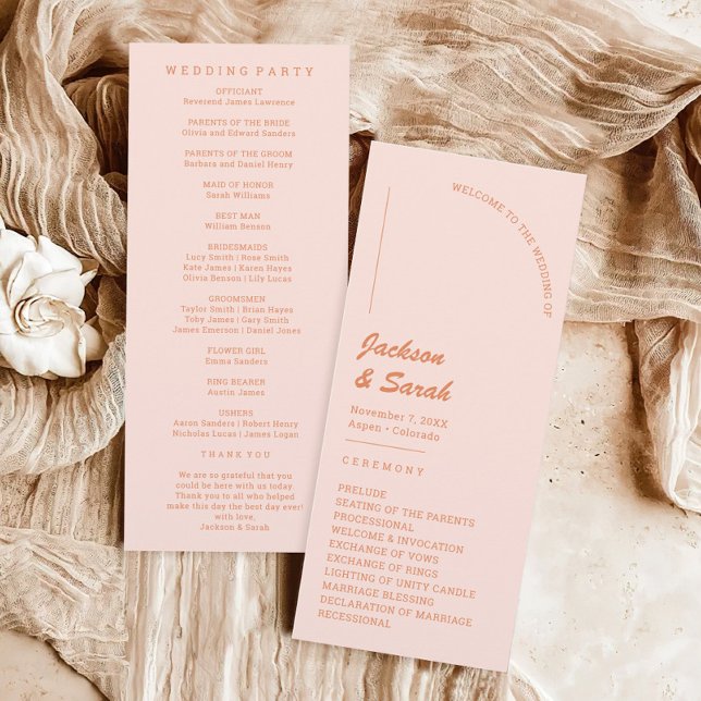 Retro Pink and Orange Wedding Program (Creator Uploaded)