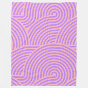 Retro Pink and Purple Groovy Lines Pattern Fleece Blanket