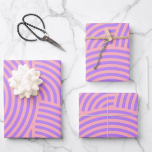 Retro Pink and Purple Groovy Lines Pattern Wrapping Paper Sheet