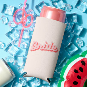 Retro Pink and Red Bride Can Cooler