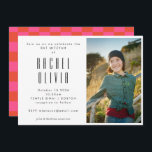 Retro Pink and Red Chequerboard Photo Bat Mitzvah Invitation<br><div class="desc">Retro Pink and Red Chequerboard Photo Bat Mitzvah Invitation</div>