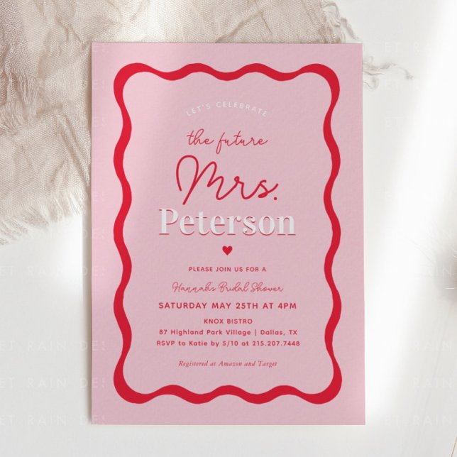 Retro Pink and Red Future Mrs Wavy Bridal Shower Invitation (Creator Uploaded)