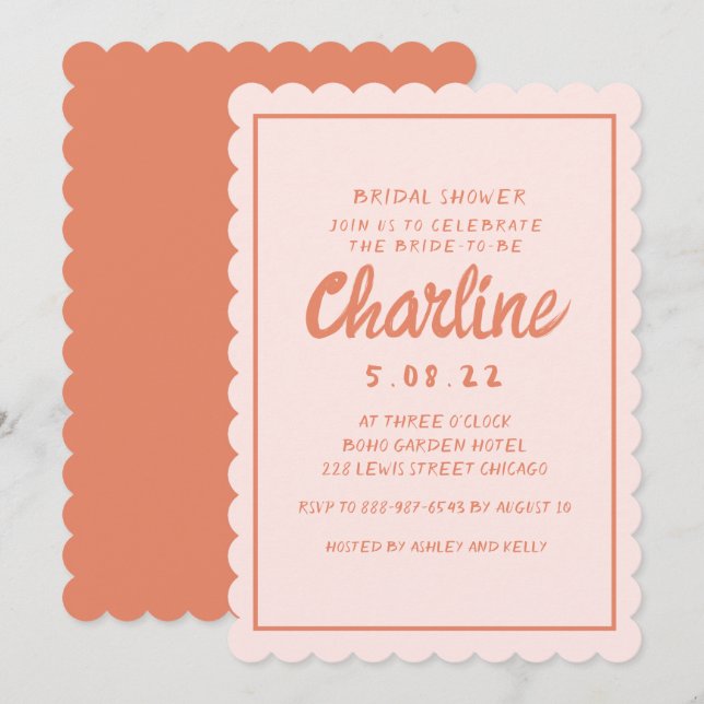 Retro Pink and Red Handwriting Bridal Shower Invit Invitation (Front/Back)