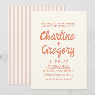 Retro Pink and Red Handwriting Wedding invitation