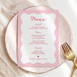 Retro Pink and Red Modern Wavy Wedding Menu Cards<br><div class="desc">Retro Pink and Red Modern Wavy Wedding Menu Cards</div>