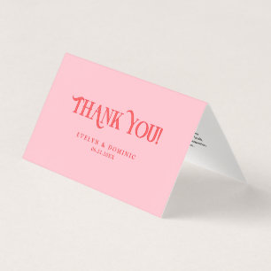 Retro Pink and Red Modern Wedding Photo Thank You 