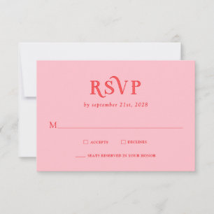 Retro Pink and Red Modern Wedding RSVP Cards