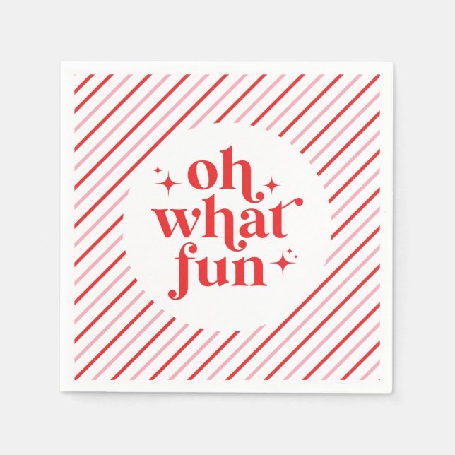 Retro Pink and Red Oh What Fun Napkin (Front)