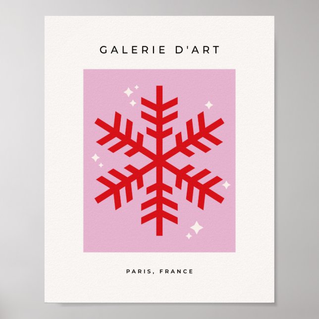 Retro Pink And Red Snowflake Christmas Poster (Front)