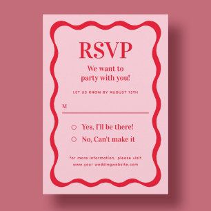 Retro Pink and Red Wave Wedding RSVP Enclosure Card
