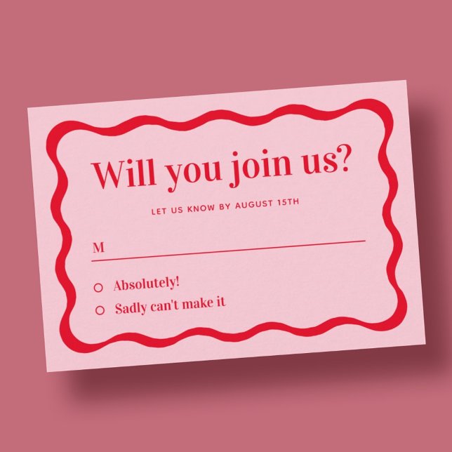 Retro Pink and Red Wave Will You Join Us RSVP Enclosure Card (Creator Uploaded)