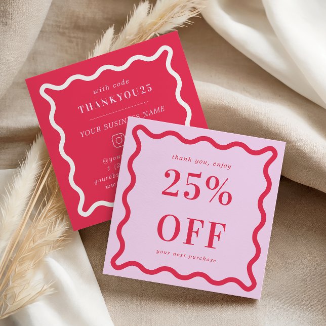 Retro Pink and Red Wavy Border Small Business 25%  Discount Card (Creator Uploaded)