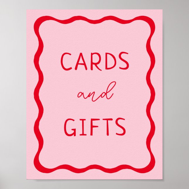 Retro Pink and Red Wavy Cards and Gifts Sign (Front)