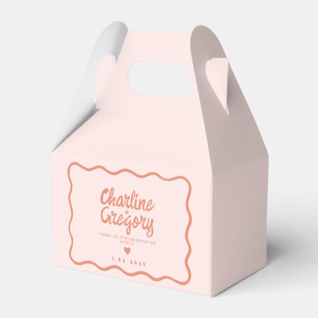 Retro Pink and Red Wavy  Handwriting Wedding Favor Box (Front Side)