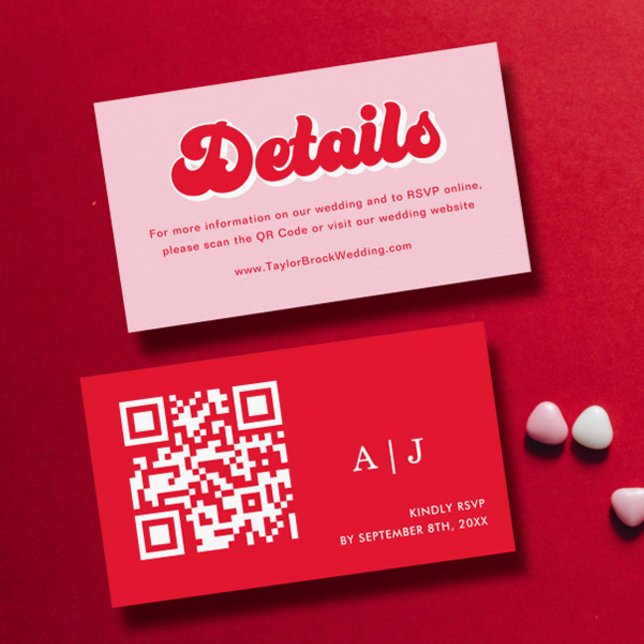 Retro Pink and Red Wedding Details Website Enclosure Card (Creator Uploaded)