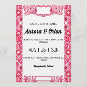 retro pink and red wedding invitation