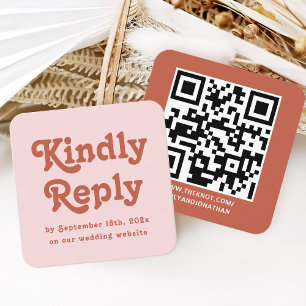Retro Pink and Terracotta Wedding RSVP Qr Code Enclosure Card