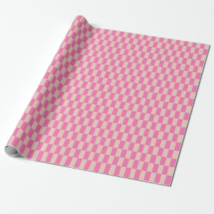 Retro Pink and White Bright Chequerboard Pattern Wrapping Paper