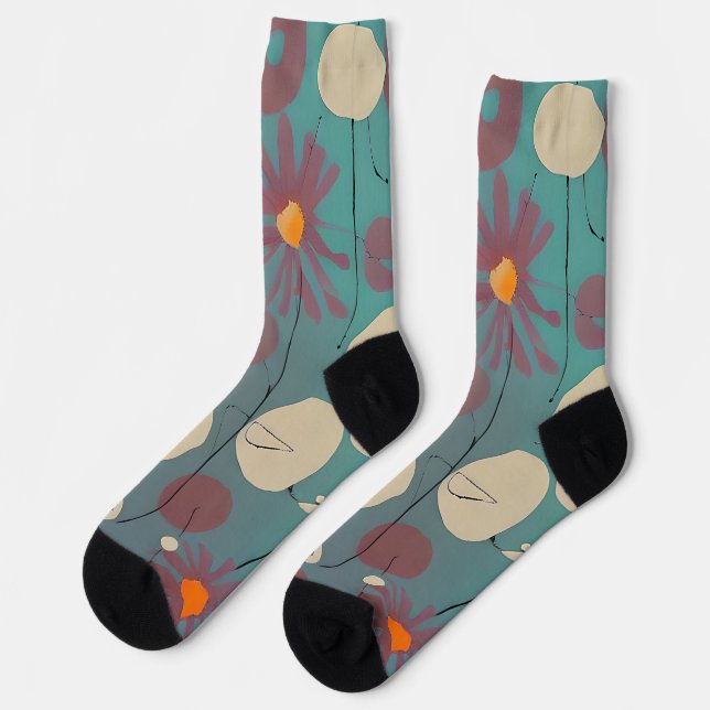 Retro pink and white flowers  socks (Left)