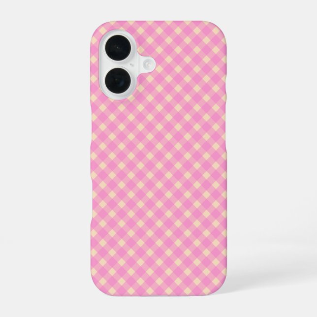 Retro Pink and White Gingham Plaid Pattern   iPhone 16 Case (Back)