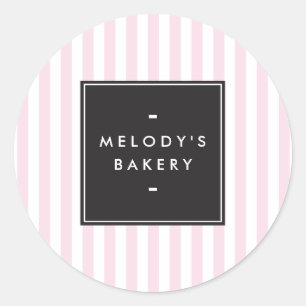 Retro Pink and White Stripes Bakery Classic Round Sticker