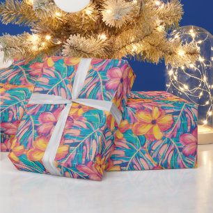 Retro Pink and Yellow Florals Wrapping Paper