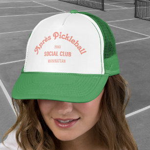 Retro Pink Après Pickle Ball Social Club Green Trucker Hat