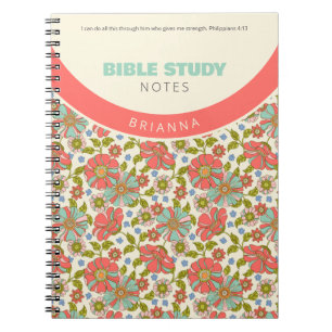 Retro Pink & Aqua Floral Personalized Notebook